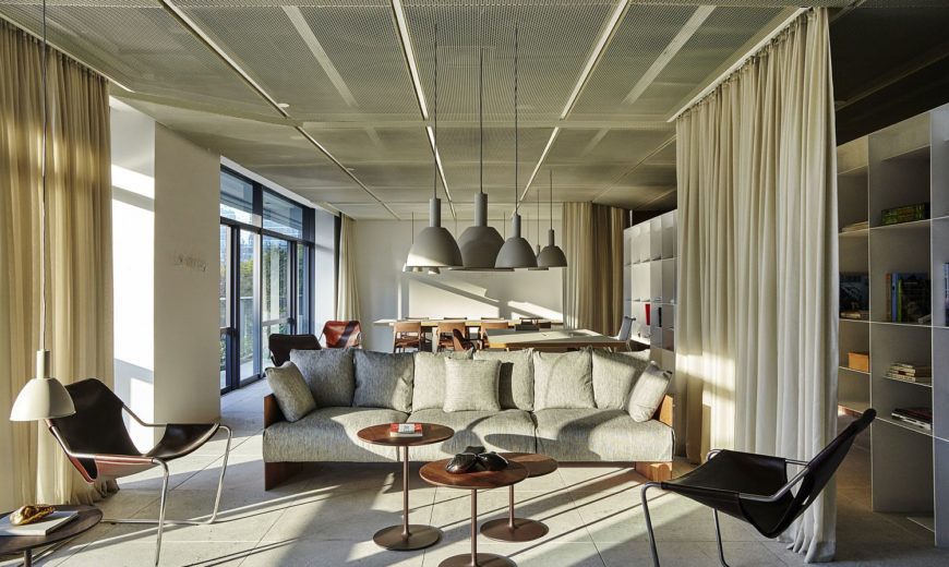 This Spacious and Inventive Office in Brazil Uses Drapes to Delineate Space