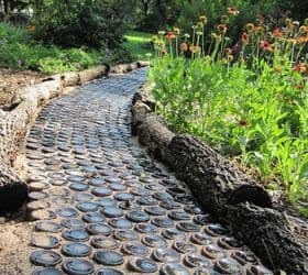 tree trunks used as garden edging