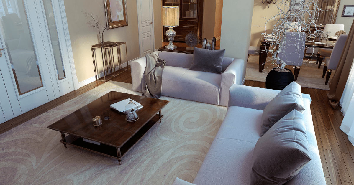 Top view of an art deco living room.